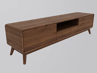 Modern Wooden TV Stand With Drawers Open Compartment And Slender Legs 3d model