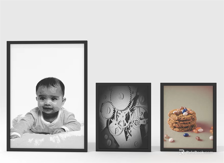 Decorative Framed Wall Art With Baby Photo Gear Design Cookies And Candies 3d model 