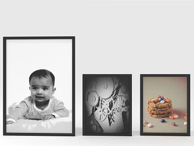 Decorative Framed Wall Art With Baby Photo Gear Design Cookies And Candies 3d model