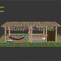 Outdoor Wooden Pergola With Striped Roof Green Vines Hammock Chair And Lawn