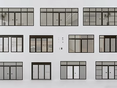 Various Modern Entrance Doors With Glass Panels And Different Frame Styles 3d model