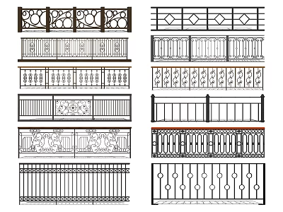 Various Ornate Metal Fence Designs with Decorative Patterns and Geometric Details 3d model