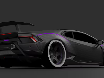 Modified Black Sports Car With Carbon Fiber Rear Spoiler And Purple Accents 3d model
