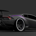 Modified Black Sports Car With Carbon Fiber Rear Spoiler And Purple Accents
