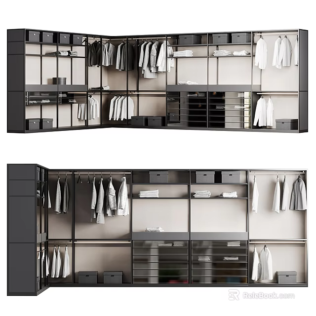 Modern Wardrobe With Hanging Shirts Coats Multiple Compartments And Storage Drawers 3d model