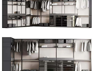 Modern Wardrobe With Hanging Shirts Coats Multiple Compartments And Storage Drawers 3d model