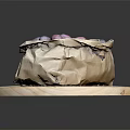 Fresh Purple And Blue Fruits in Paper Bag on Round Wooden Tray Against Dark Background