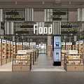 Modern Supermarket Department Store Interior With Wooden Shelves And Organized Product Displays
