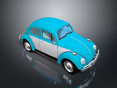 Blue And Silver Beetle 3D Model With Reflective Effect On Dark Background 3d model