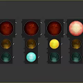 Traffic Lights With Red Yellow Green Illuminated Signals In Row