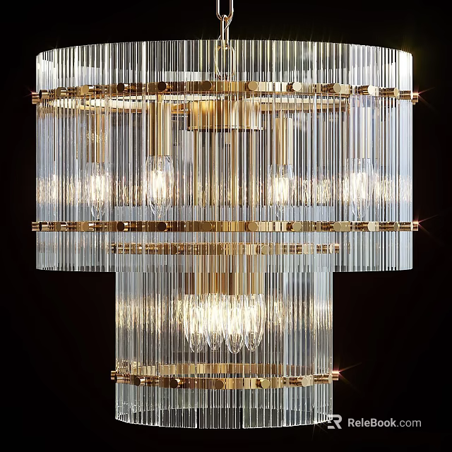 Crystal Chandelier with Gold Frame Multi Tier Transparent Design and Illuminated Glass for Luxurious Interiors 3d model 