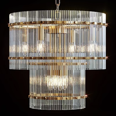Crystal Chandelier with Gold Frame Multi Tier Transparent Design and Illuminated Glass for Luxurious Interiors 3d model