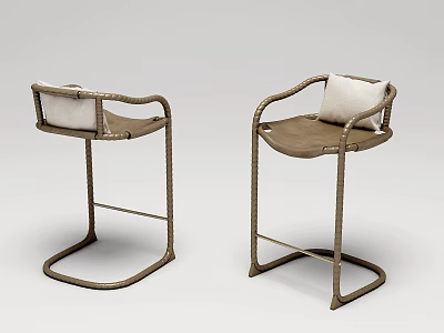 Modern High Legged Bar Stools With Metal Frame Woven Back And White Cushion Armrest 3d model