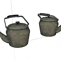 Two Vintage Metallic Teapots With Black Handles And Aged Surface 3d model