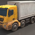 Yellow Cargo Truck With White Container Body And Multiple Wheels 3d model