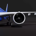 Blue Passenger Plane Front View Modern Design With Aerodynamic Wings And Powerful Engines