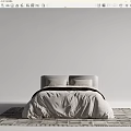 Stylish Gray Double Bed with Soft Duvet Pillows and Headboard on Striped Rug