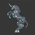 Futuristic Mechanical Unicorn With Blue Glowing Lines And Circular Accents In Rearing Stance