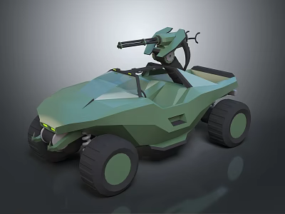 Green All Terrain Vehicle With Mounted Gun And Seats Modern Design 3d model