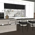 Modern Open Restaurant Interior Design With Marble Dining Table Black Chairs And Cabinets 3d model