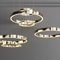 Modern Golden Circular Pendant Lights With Three Rings For Gray Ceiling Decor 3d model