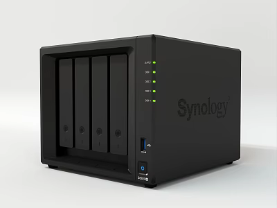 Synology Network Storage Device As Office Appliance With Multiple Hard Drive Bays And LED Indicators 3d model