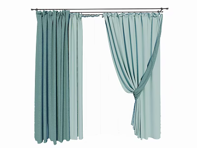 Light Blue Fabric Curtains Hanging And Tied Design For Window Decoration 3d model
