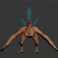 Vibrant Fantasy Game Movie Character With Red Head Blue Feathers And Orange Body