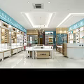 Modern Optical Store Interior Design With Eyeglasses Display Counters And Sofa Area 3d model