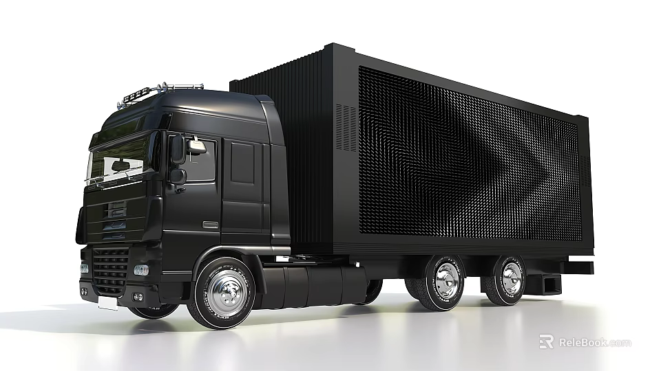 Modern Black Cargo Truck With Large Container Body And Shiny Chrome Wheels 3d model 