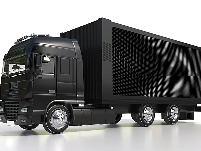 Modern Black Cargo Truck With Large Container Body And Shiny Chrome Wheels 3d model