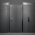 Three Modern Striped Metal Security Doors In Matte Black With Locks 3d model