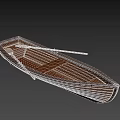 Classic Wooden Boat With Handcrafted Interior Seats And Wooden Oars Details