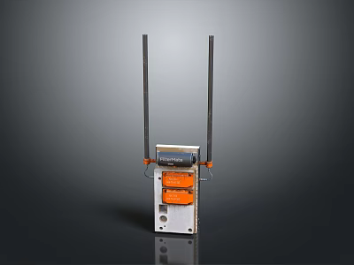 Industrial Device With Long Vertical Poles Orange And White Components Base 3d model