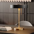 Modern Table Lamp With Black Shade Gold Base And Books On Wooden Table