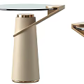 Modern Stylish Side Table With Glass Top Beige Base And Golden Accents