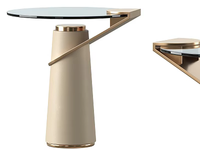 Modern Stylish Side Table With Glass Top Beige Base And Golden Accents 3d model