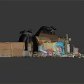 Mixed Household Waste Collection With Cardboard Boxes Trash Bags Cans Bottles And Food Packages