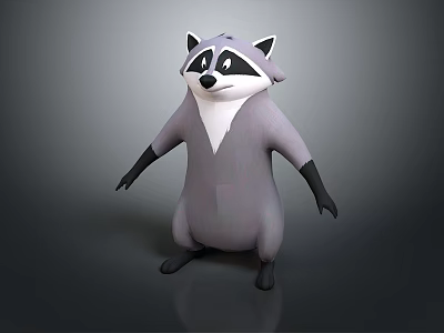 Cute Cartoon Raccoon 3D Model In Standing Pose With Gray White Black Fur 3d model