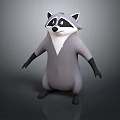 Cute Cartoon Raccoon 3D Model In Standing Pose With Gray White Black Fur
