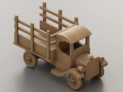 Wooden Block Truck Toy With Fence Like Sides Cab And Wheels Design 3d model
