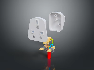 White Computer Power Socket 3D Model With Plug Part And Colored Wires 3d model