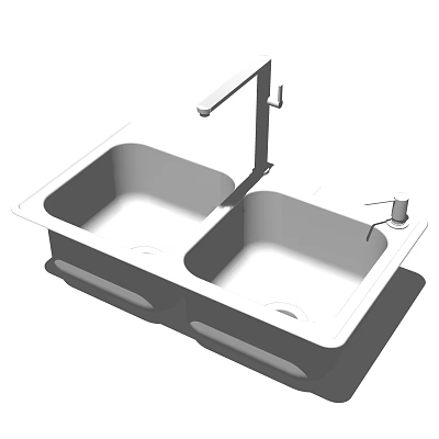Practical Double Bowl Kitchen Sink with Modern Faucet and Functional Design 3d model