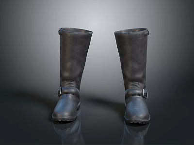 Comfortable Black Leather Tall Boots Featuring Strap And Buckle Details For Daily Use 3d model