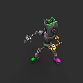 Robotic Game Movie Character With Green Purple Accents Mechanical Limbs And Glowing Elements