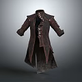 Vintage Style Dark Long Coat With Button Details And Textured Fabric