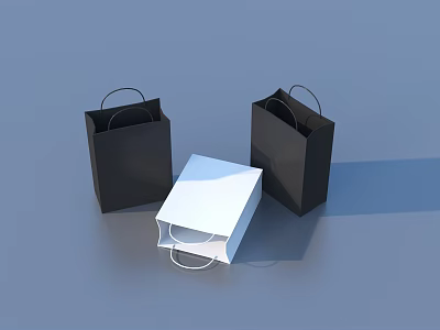 Three Black And White Paper Shopping Bags For Daily Life Essentials 3d model