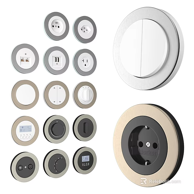 Collection Of Round Electrical Outlets And Switches In Varied Styles 3d model 