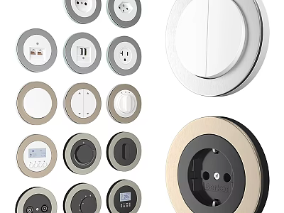 Collection Of Round Electrical Outlets And Switches In Varied Styles 3d model