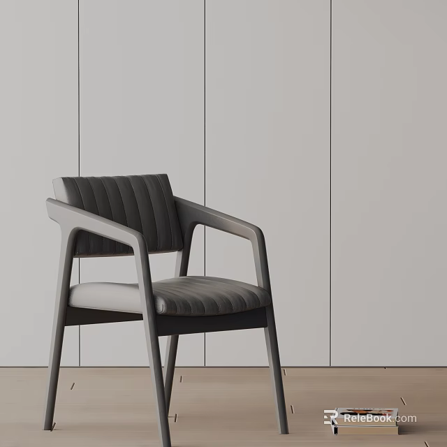 Modern Accent Chair With Gray Striped Backrest And Wooden Frame Design 3d model 